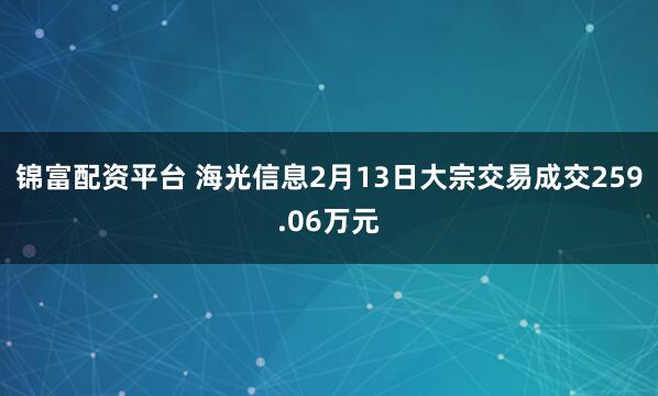 锦富配资平台 海光信息2月13日大宗交易成交259.06万元
